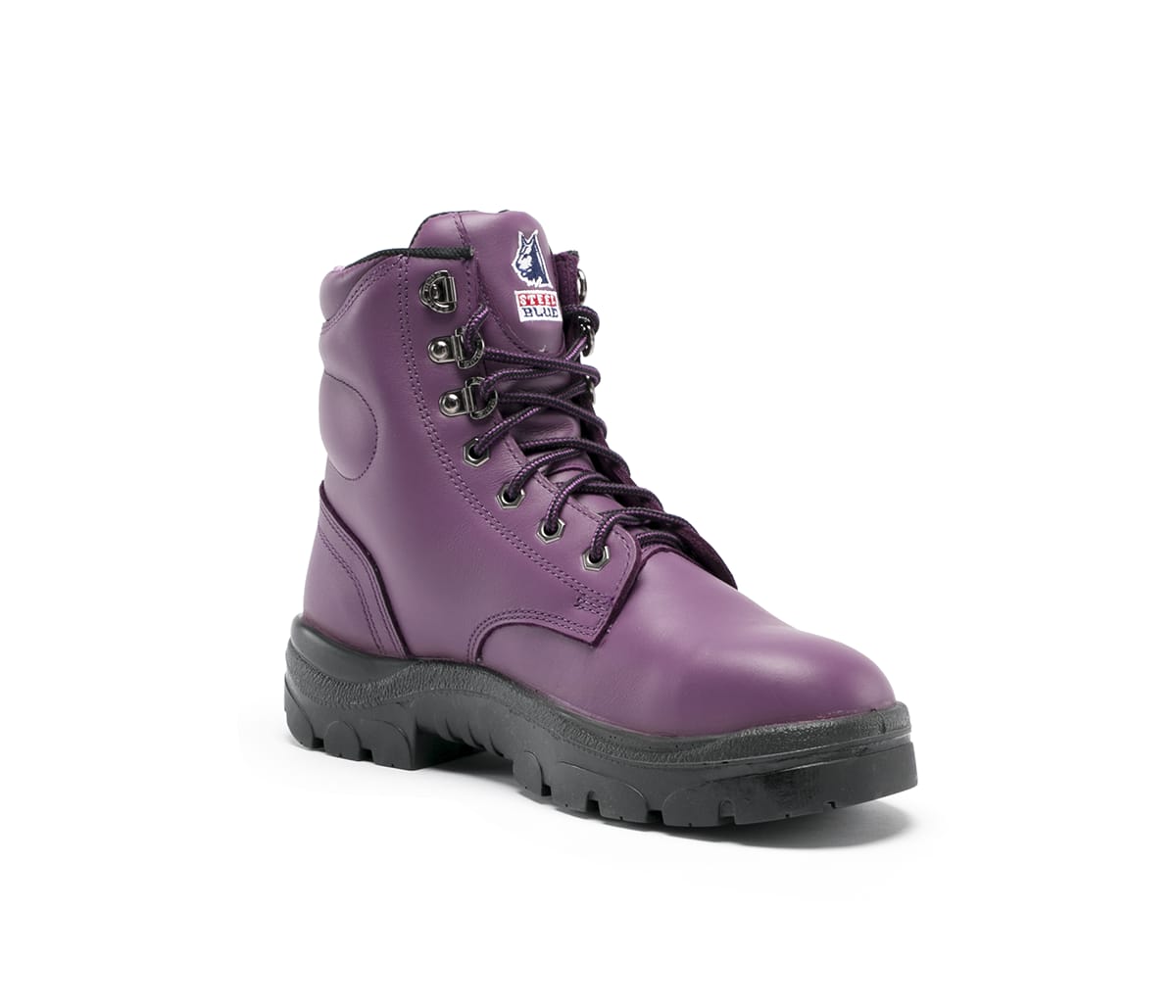 purple steel toe boots