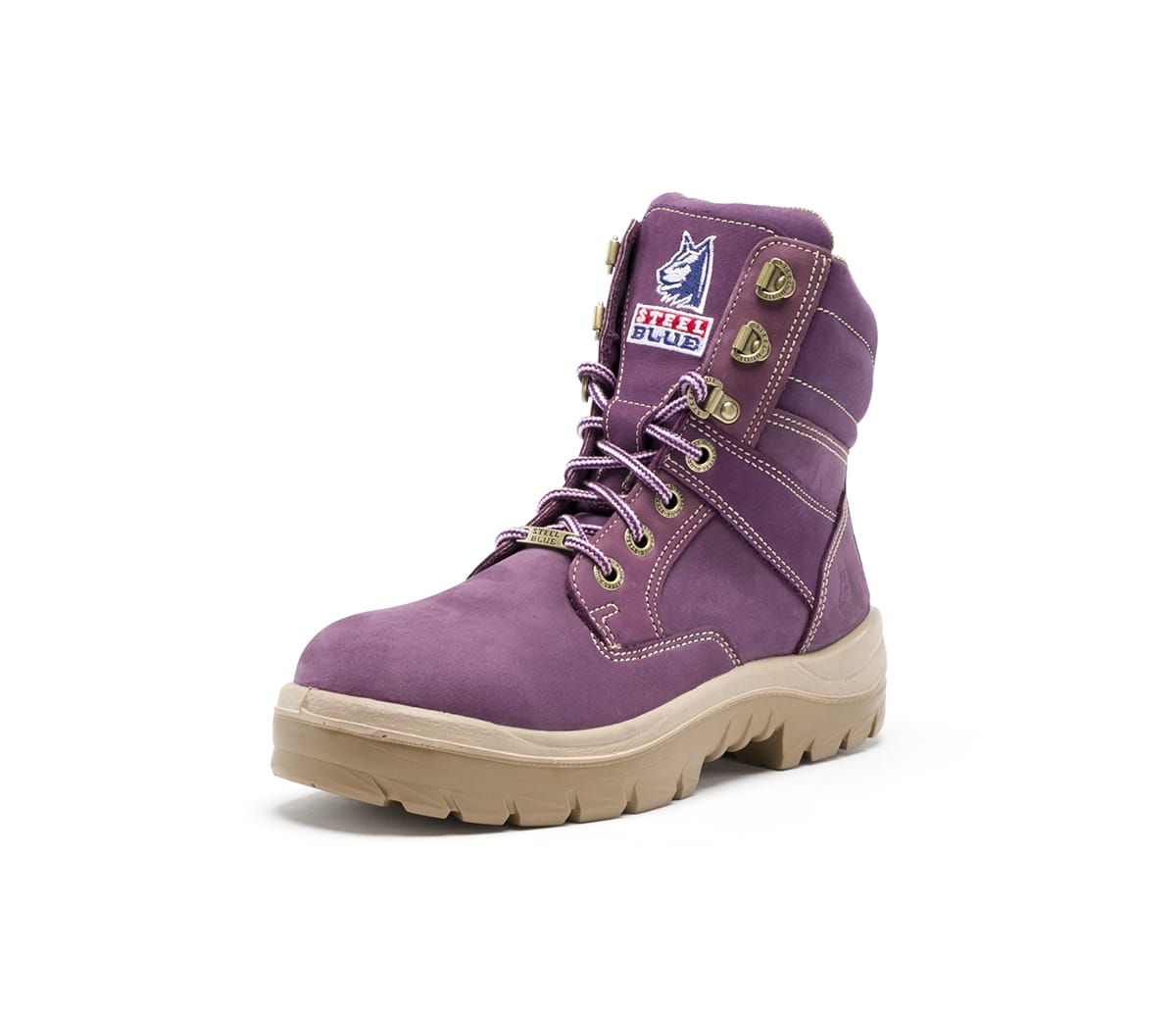 purple steel cap boots