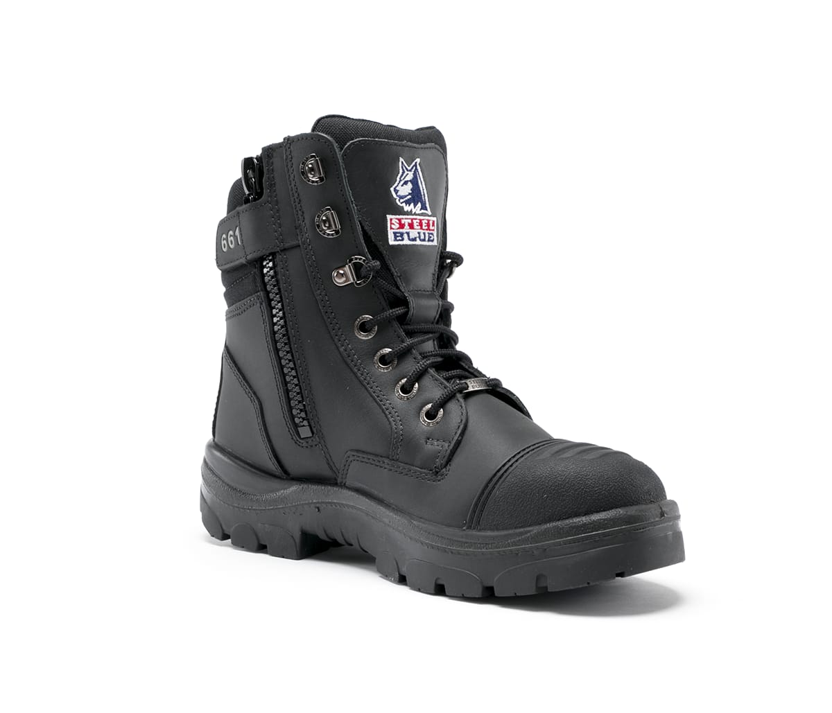 black zip up work boots