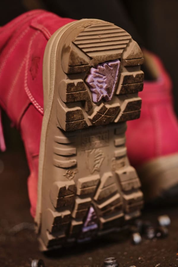 pink steel blue boots