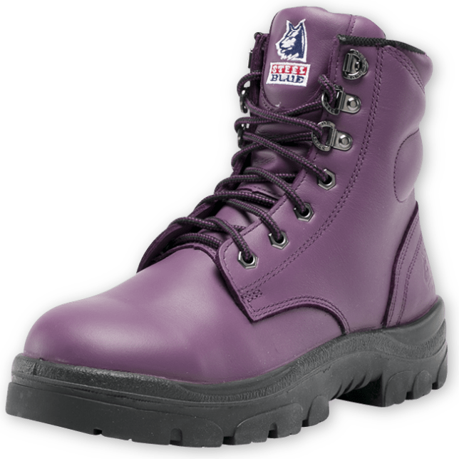 purple steel toe boots