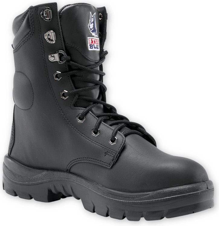 black slip on steel toe boots