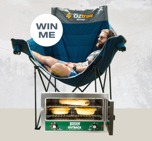 seeing double win camping chair and pie oven