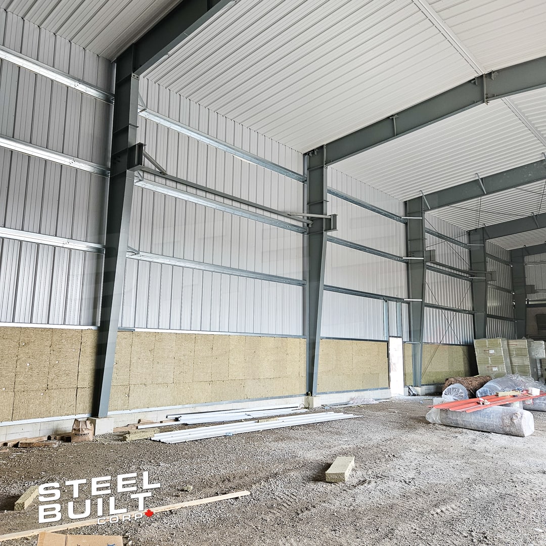 Interior of the completed steel building addition for Vibra Finish, Mississauga, Ontario