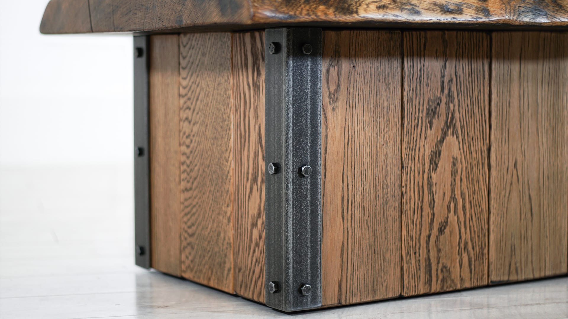 INDUSTRIAL STYLE OAK COFFEE TABLE WITH LIVE EDGE OAK TOP