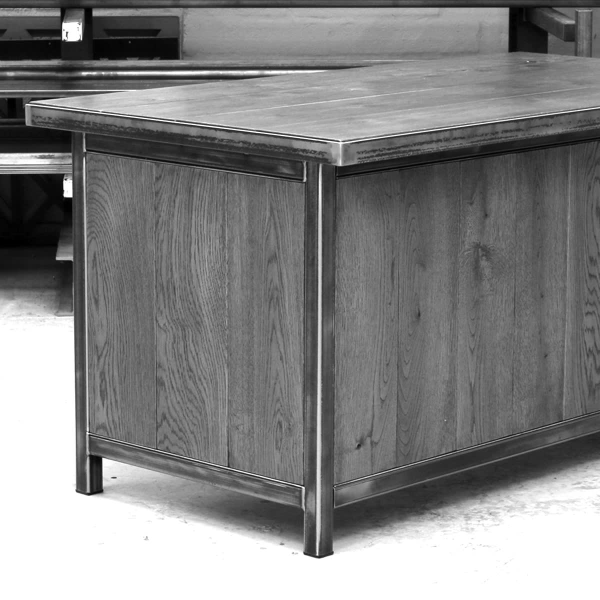 Steel Vintage admirals desk close up black & white