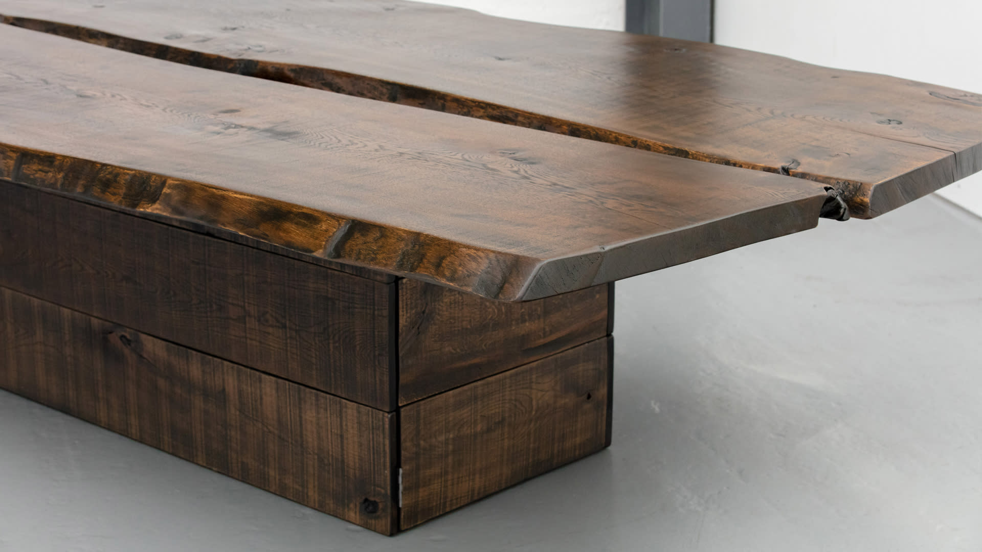 INDUSTRIAL STYLE OAK TABLE WITH LIVE EDGE OAK TOP