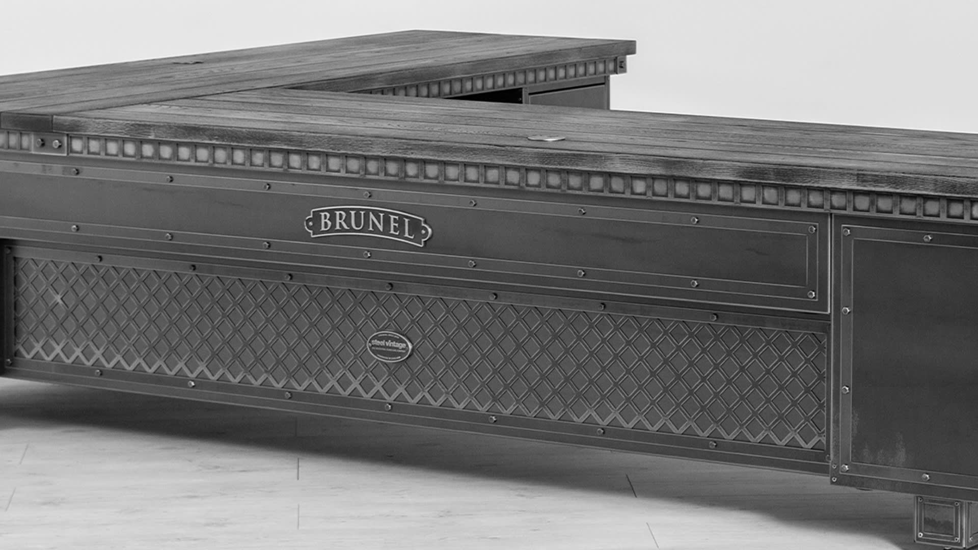 STEEL VINTAGE BRUNEL CORNER PEDESTAL DESK B/W
