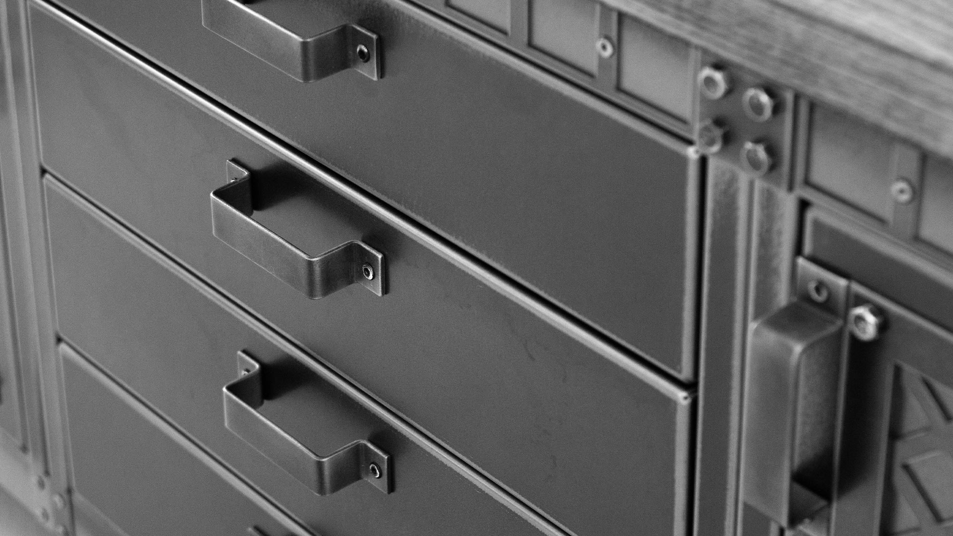 STEEL VINTAGE BRUNEL PEDESTAL SIDEBOARD V3 BW
