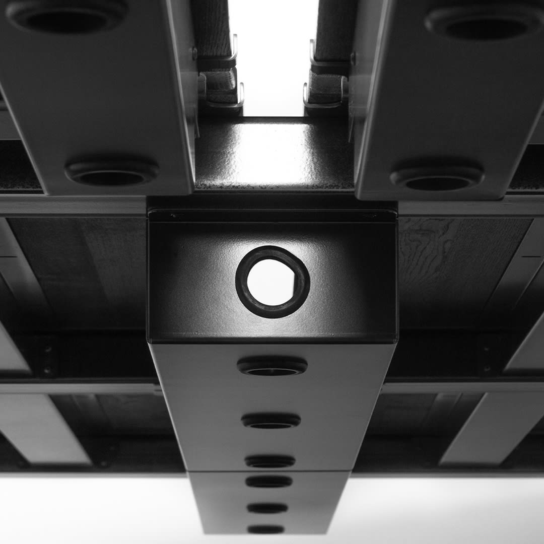industrial style modular desks with cable management attached black and white
