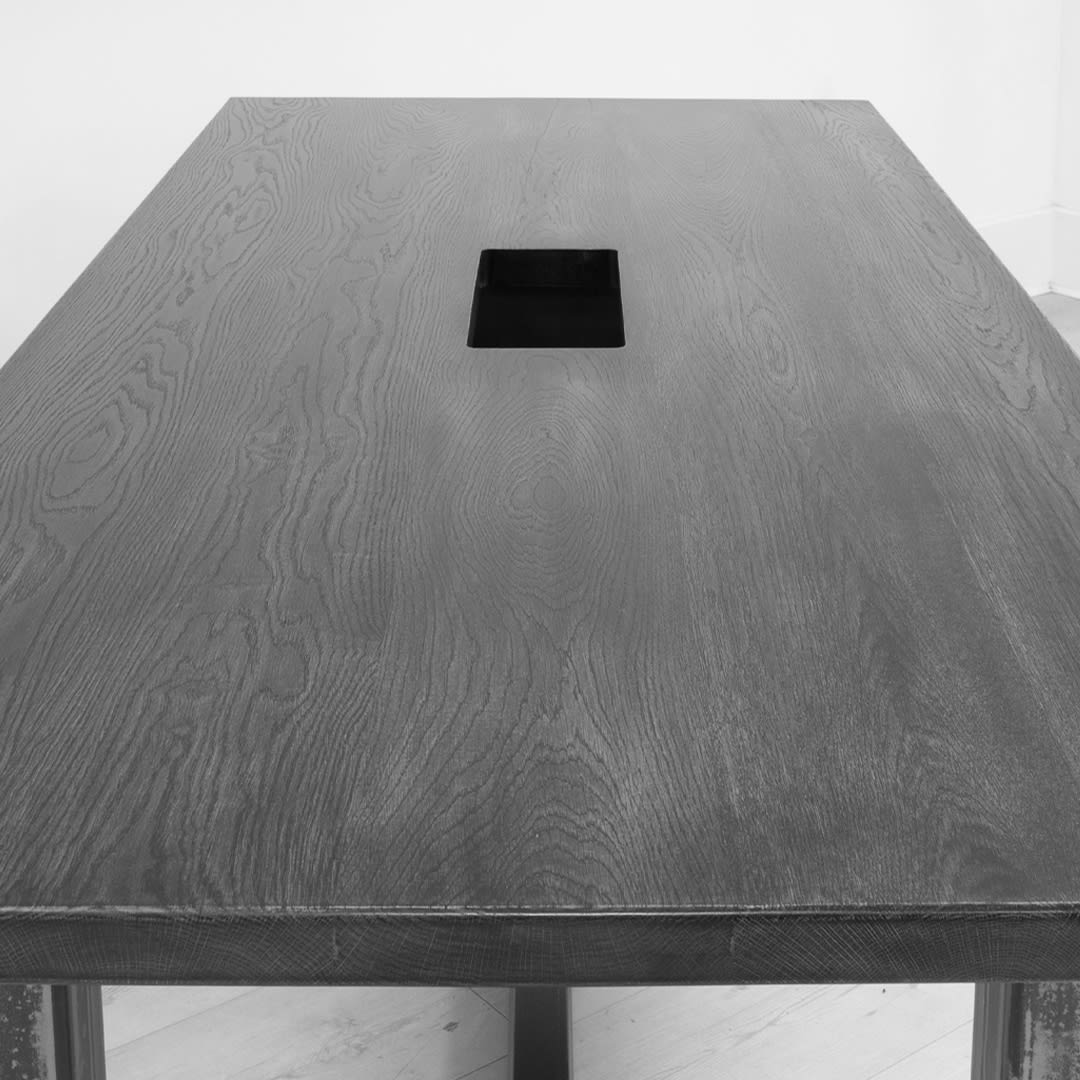 industrial style table with built-in cable management black and white