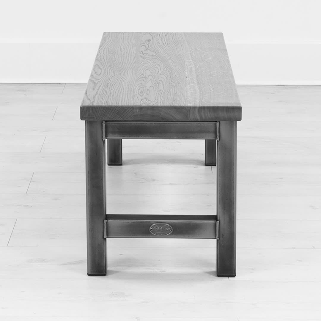 sv industrial minimalist oak and steel bench black and white