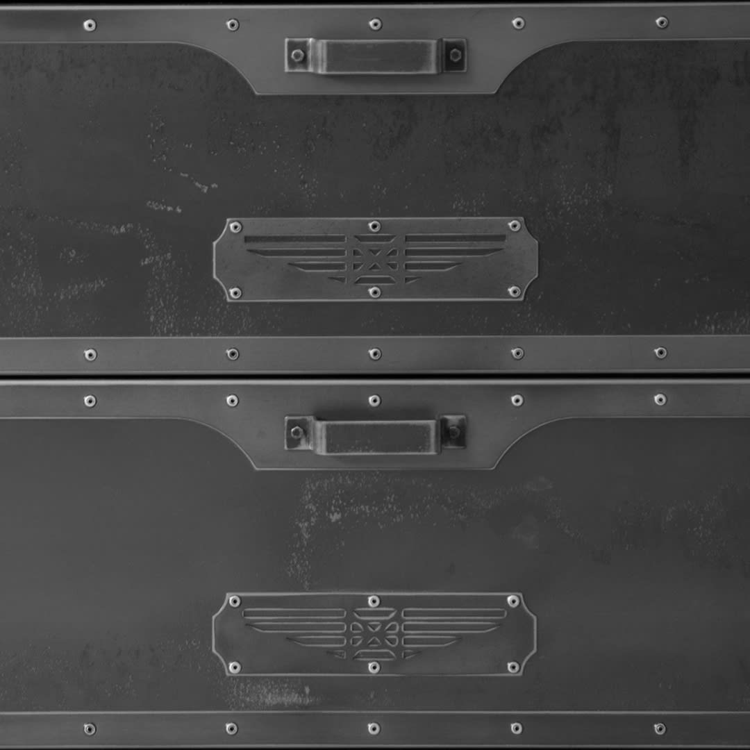 industrial style steel kitchen units closeup