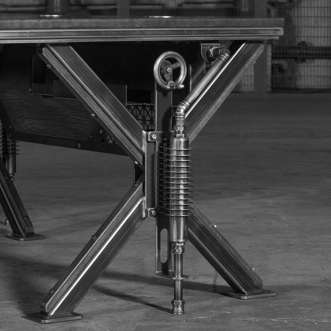 steampunk corner desk in brabazon hangar, Bristol black and white