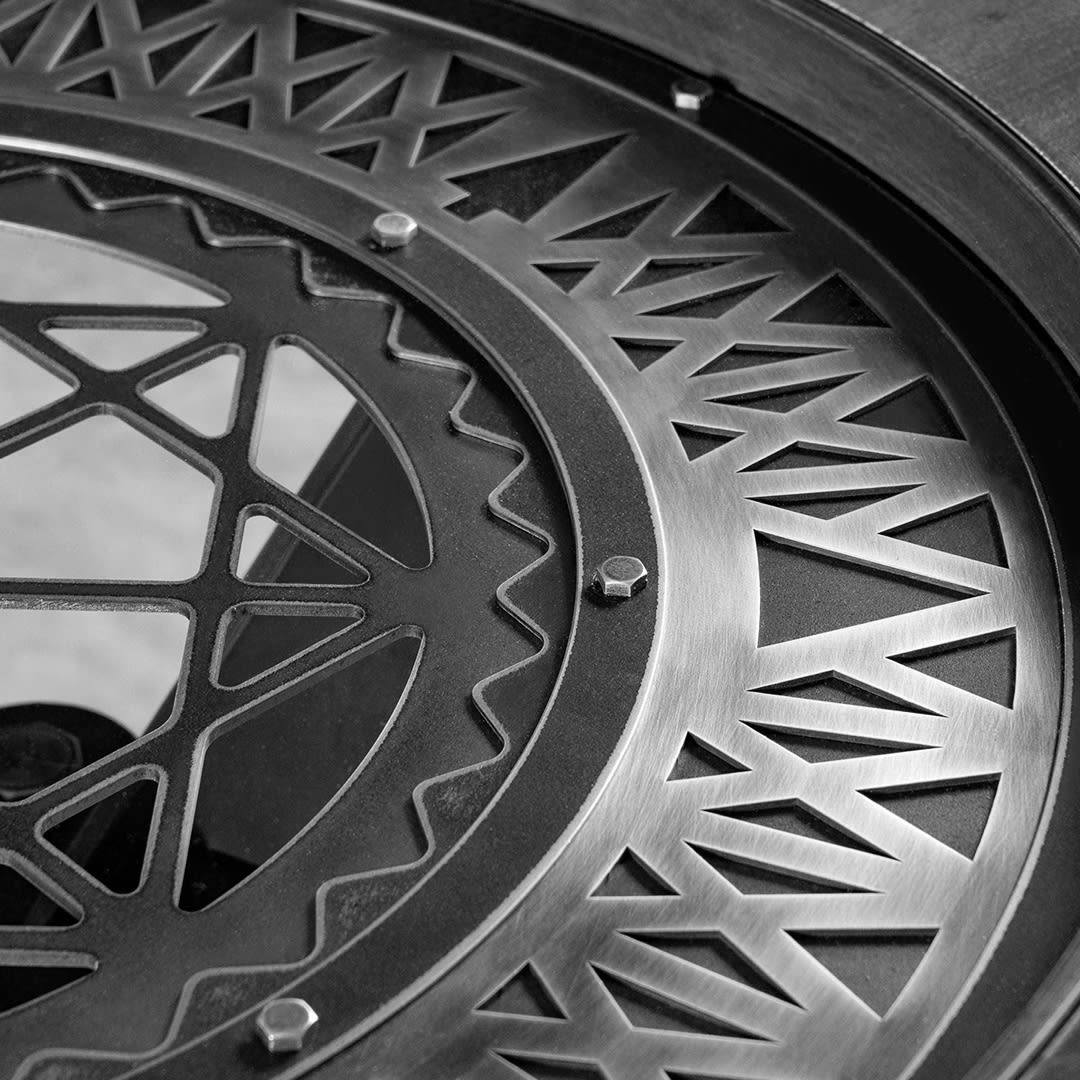 SV Steampunk style round table in Brabazon hangar b/w