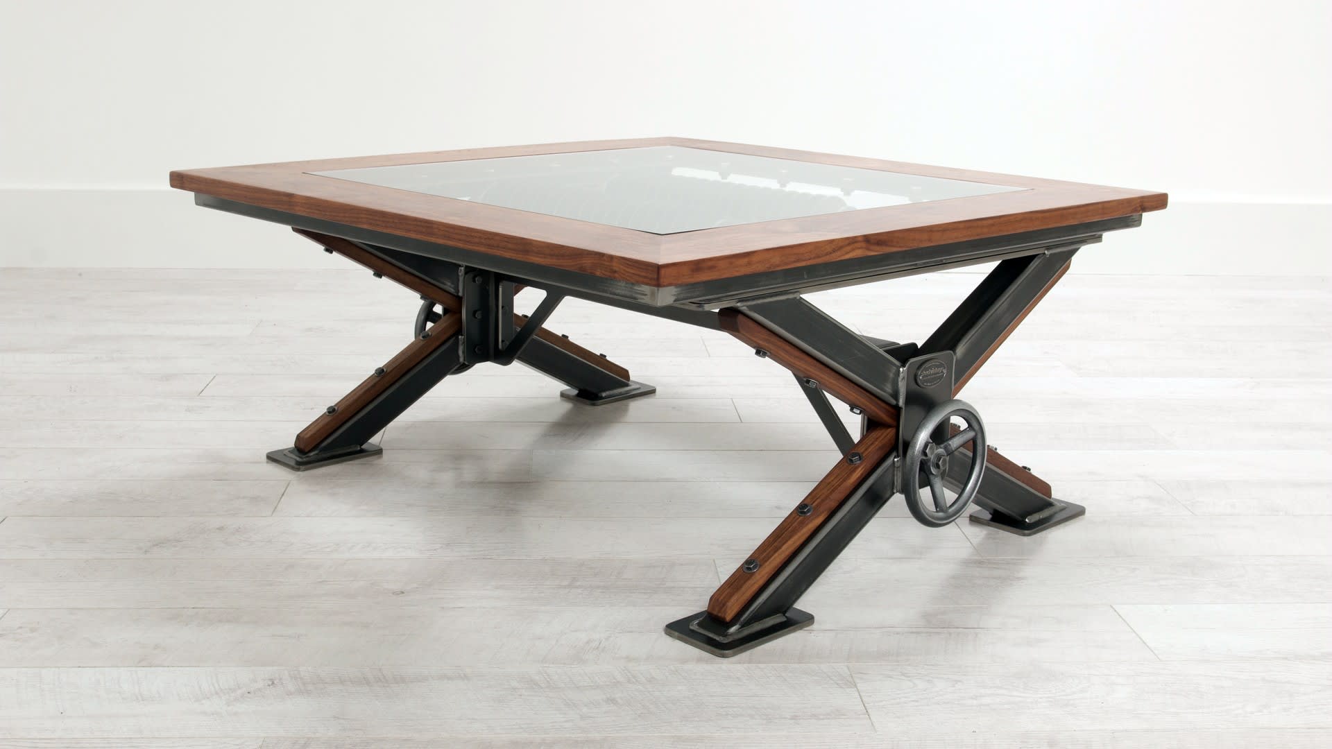 Steel Vintage steampunk coffee table in showroom