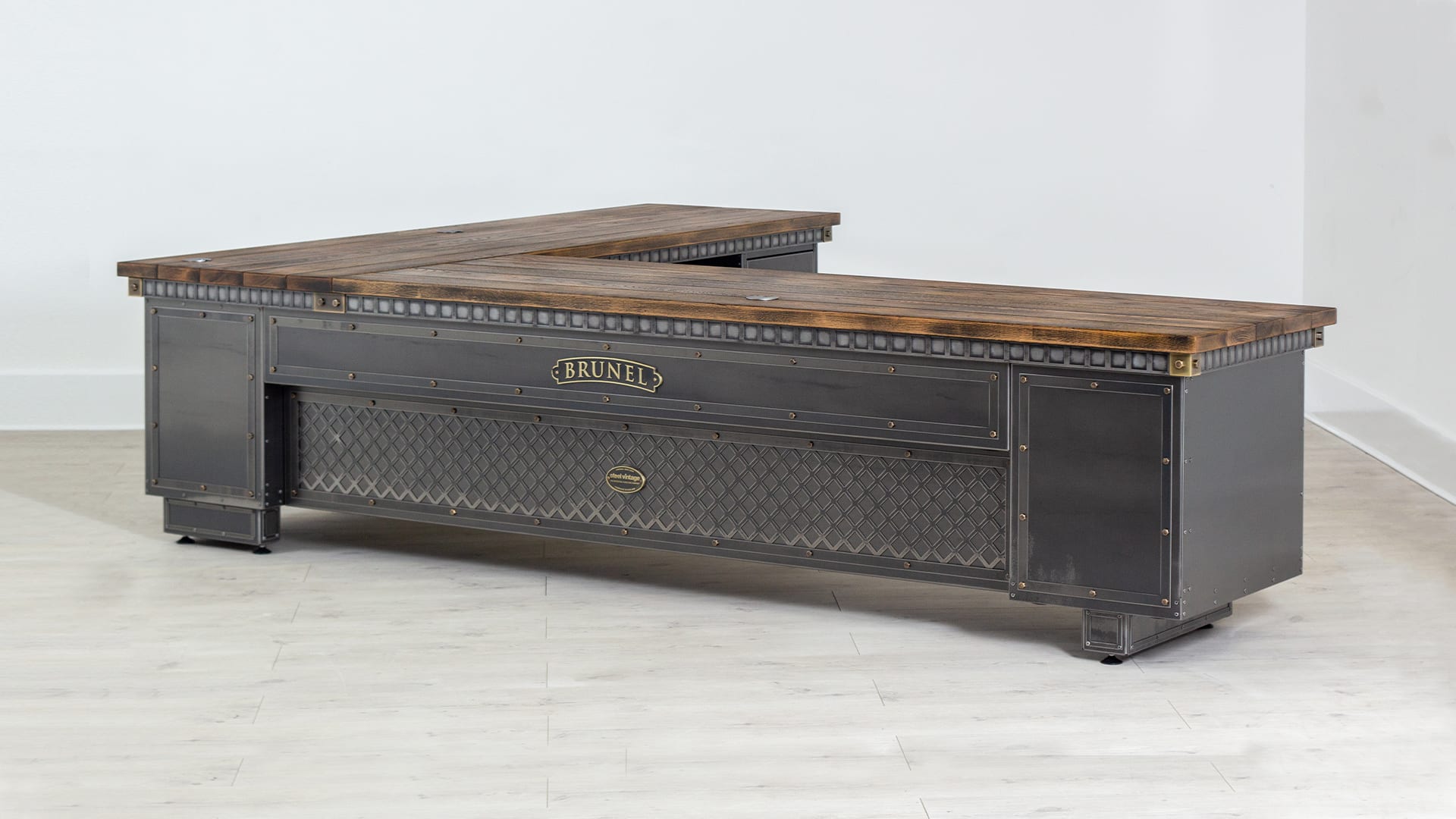 STEEL VINTAGE BRUNEL CORNER PEDESTAL DESK