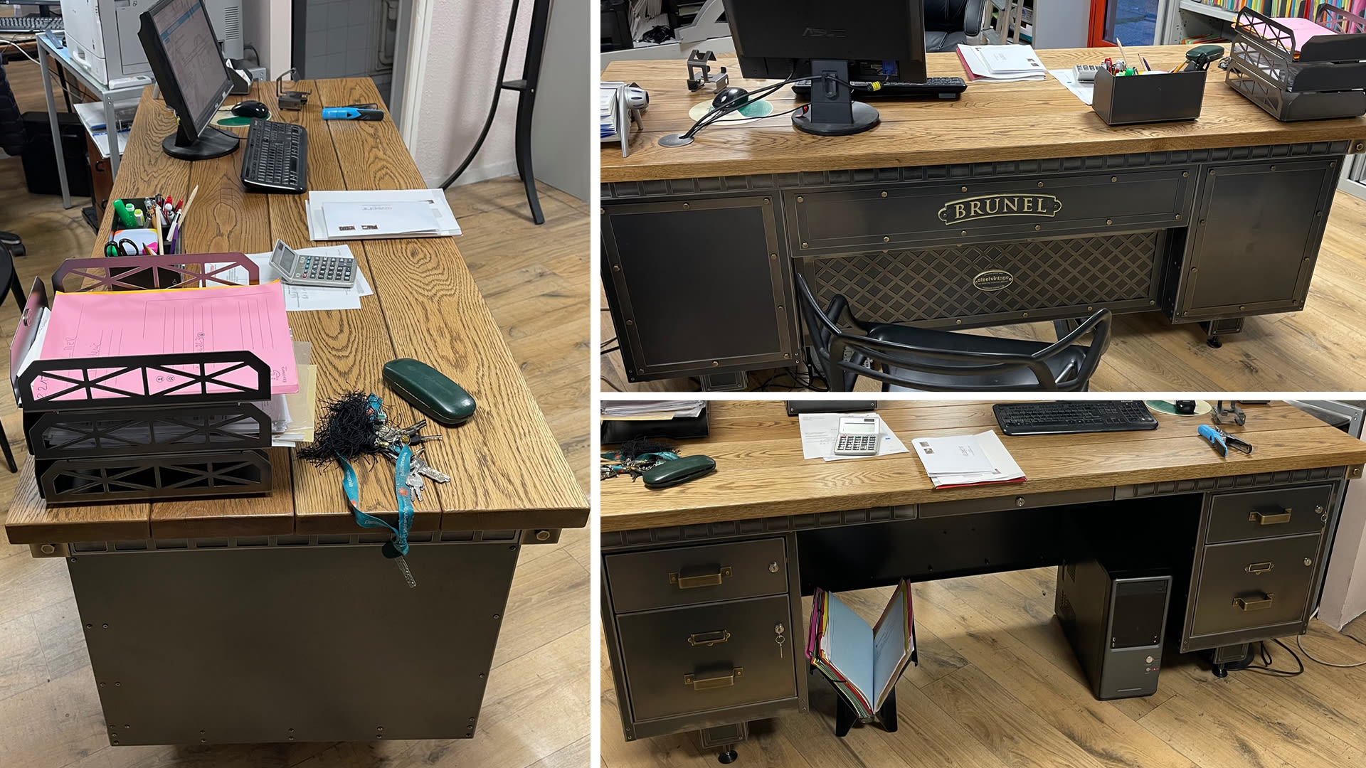 industrial pedestal style desk in office