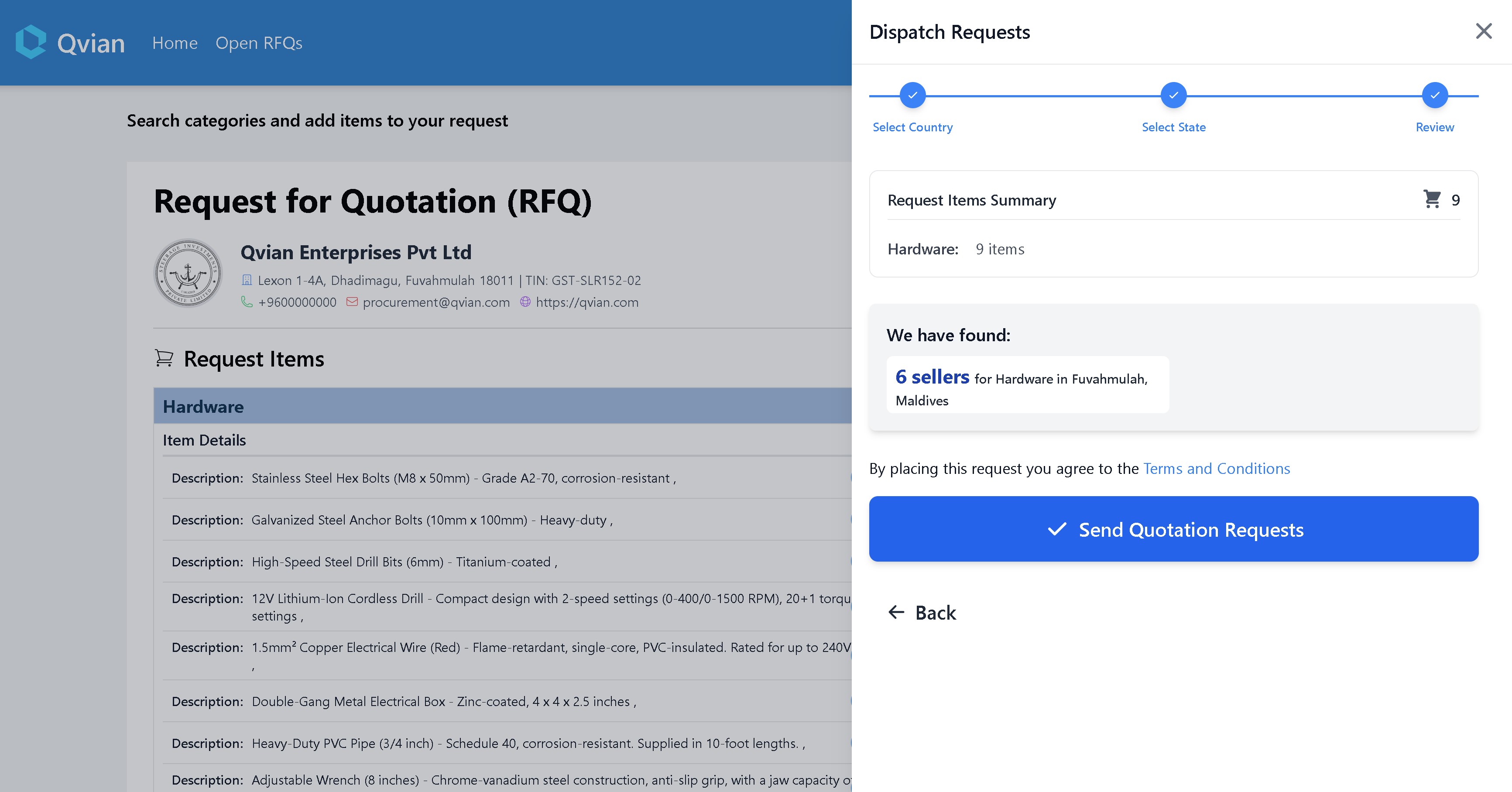 Qvian request broadcast UI