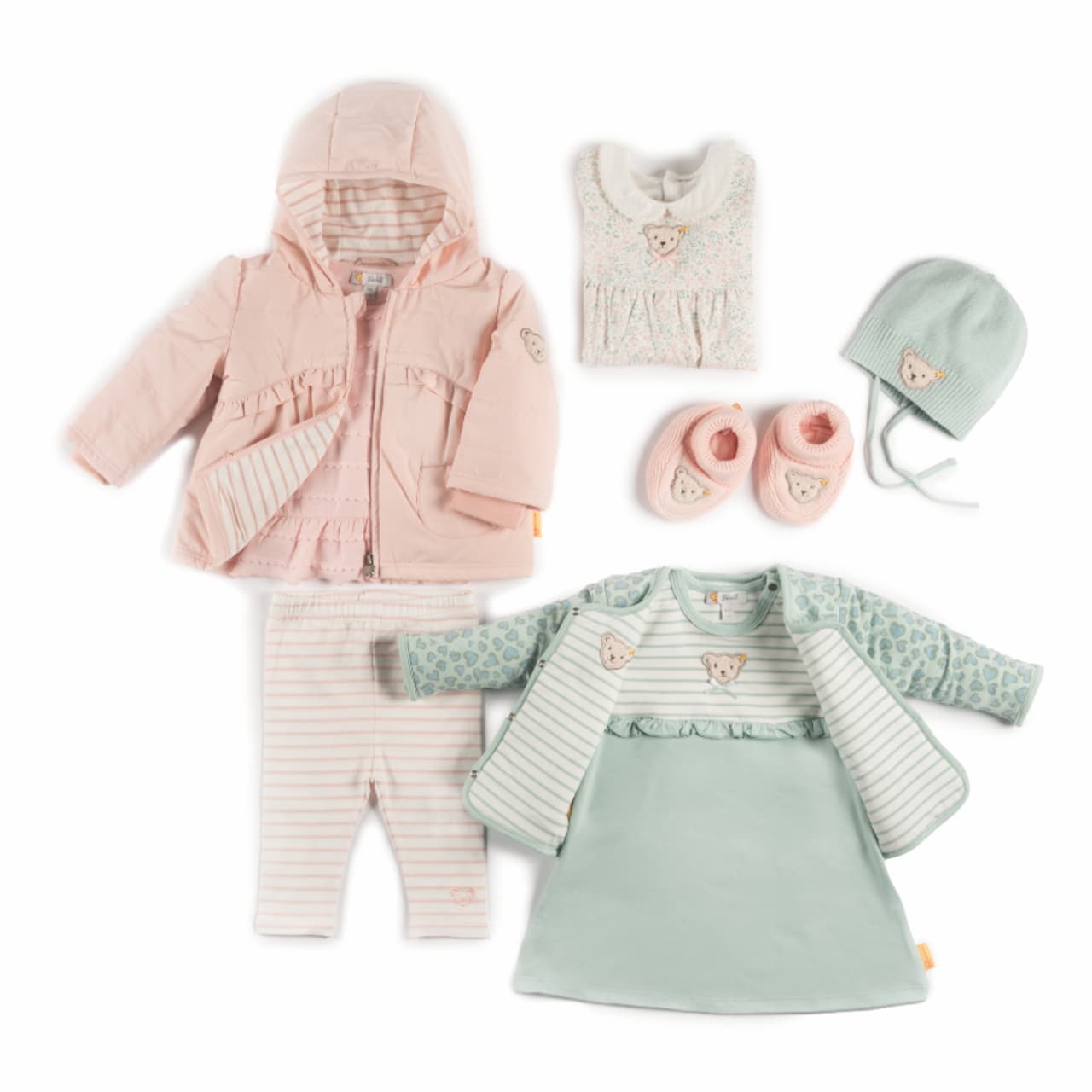 Steiff baby set gruen rosa