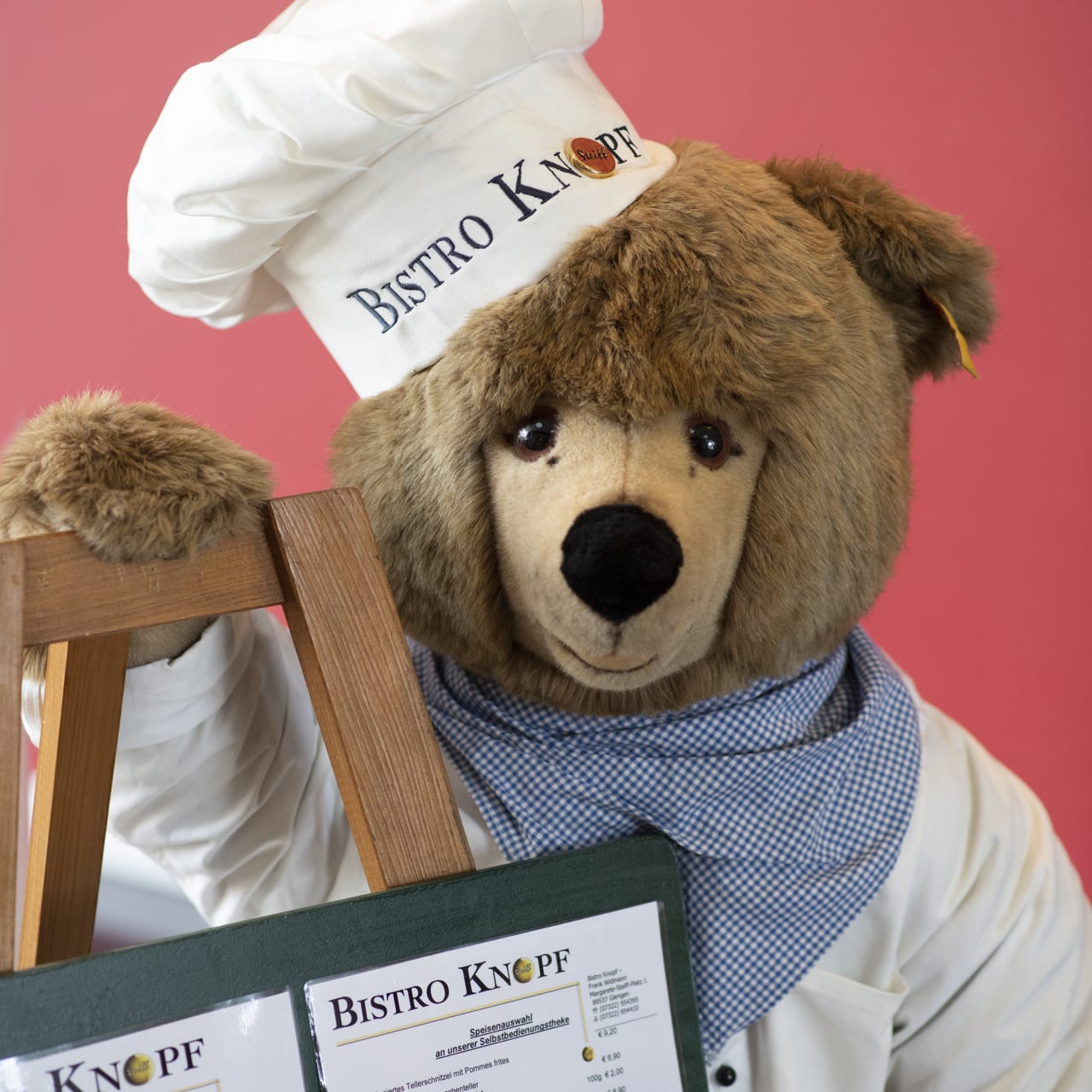 Steiff bistro knopf speisekarte mit koch baer