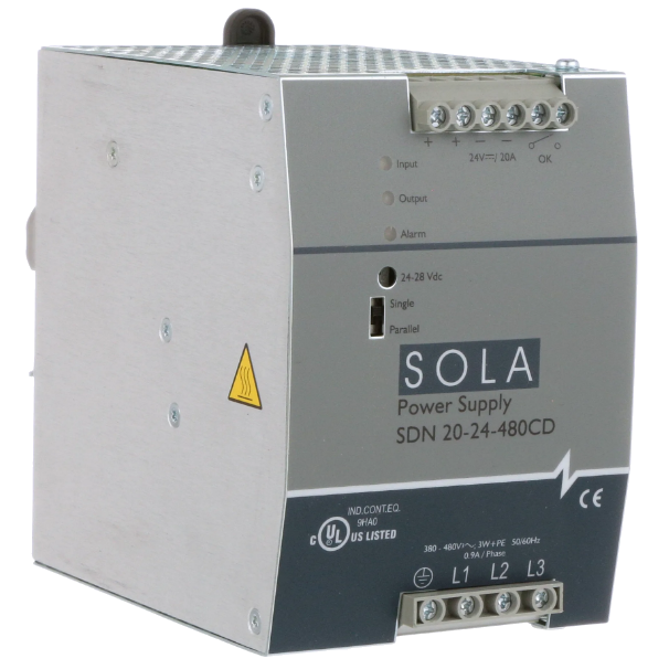 SolaHD SDN 2024480CD 480W, DIN Rail Mount Power Supply, 380/480 VAC