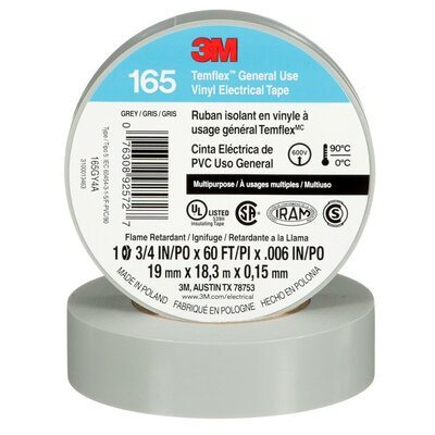 3M 165GY4A Temflex Vinyl Electrical Tape, Gray, 3/4 Inch x 60 Feet