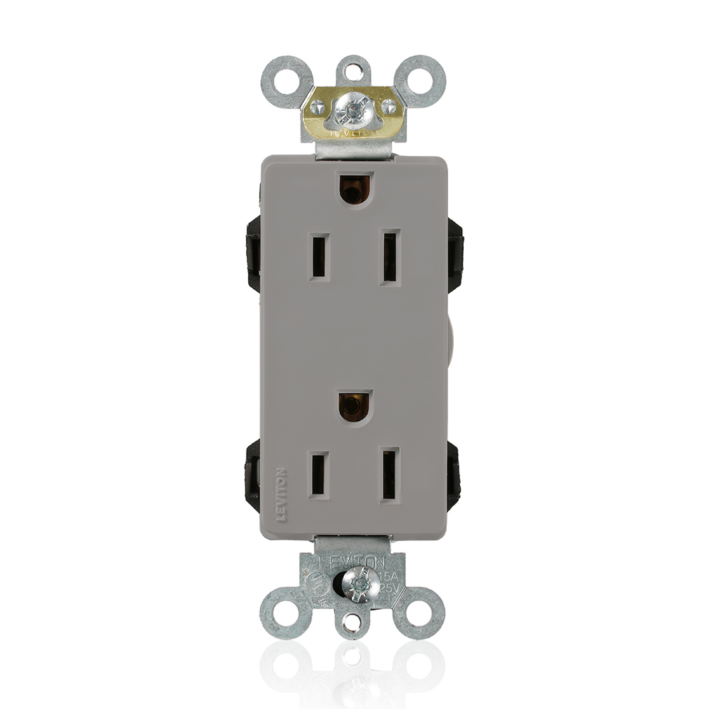 Leviton® Decora® Plus Lev-Lok® M1626-GY 1-Phase Duplex Heavy Duty Self ...