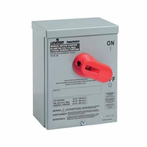 Leviton® N3602 NonGrounding AC Manual Motor Starting Switch, 600 VAC