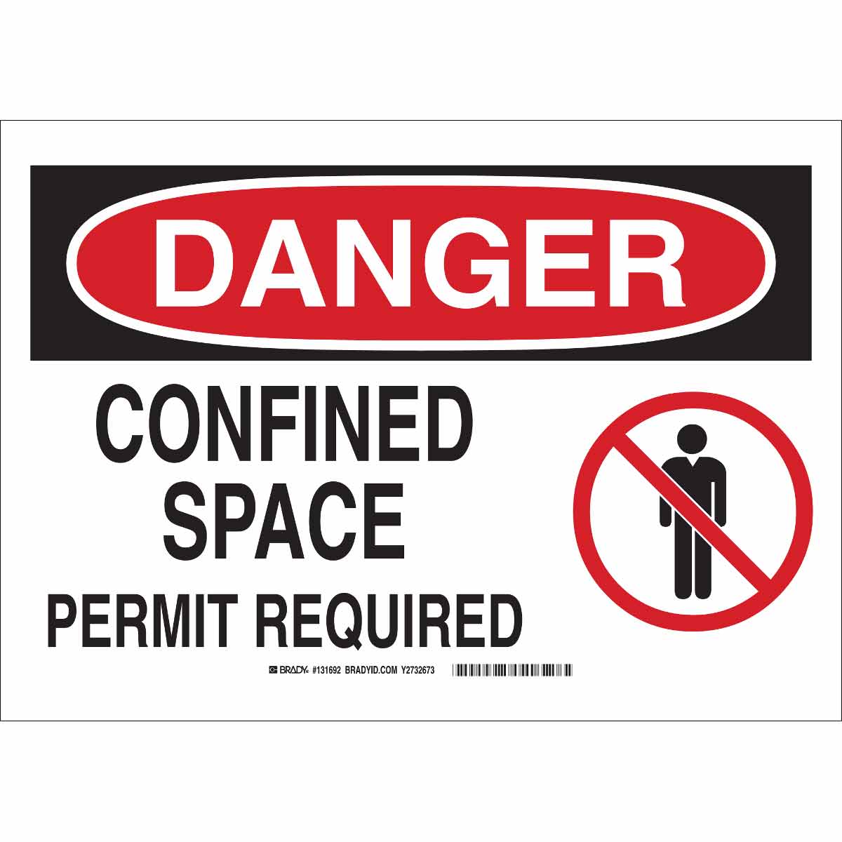 Brady® 131693 Rectangular Confined Space Sign, DANGER, 7 in H x 10 in W ...