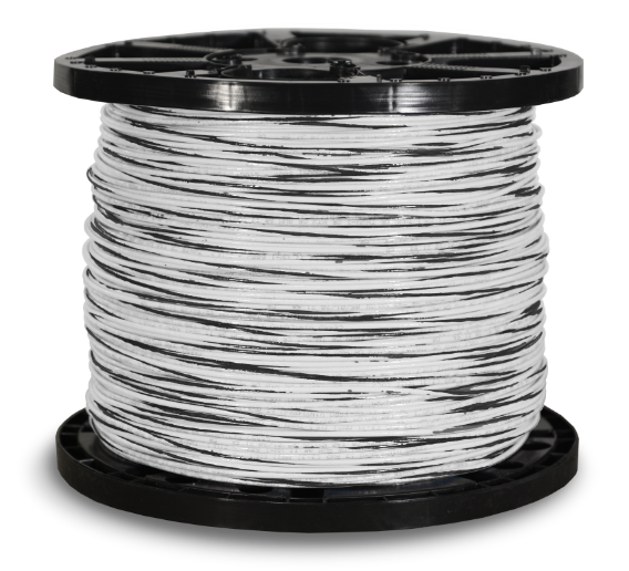 THHN 12 AWG Stranded White w / Black Stripe Copper Building Wire 500 FT  Spool Order by the foot - 500 FT Minimum