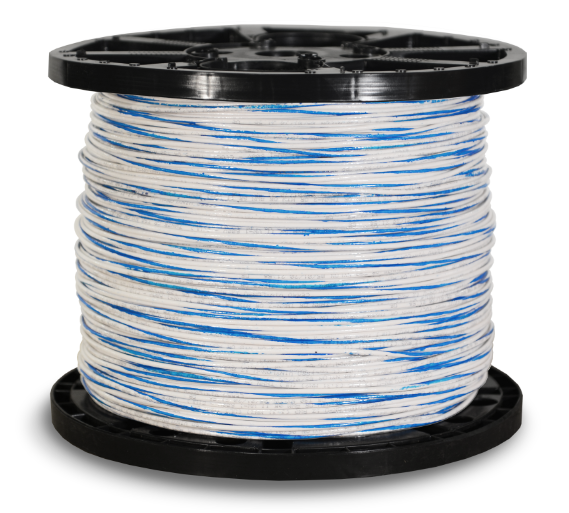 THHN 14 AWG Stranded White w / Blue Stripe Copper Building Wire 500 FT