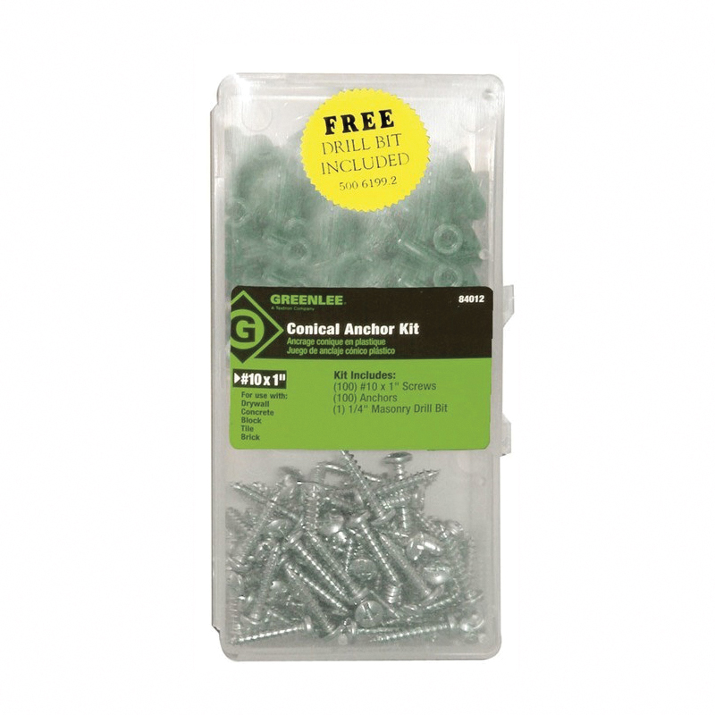 Greenlee® 84012 Conical Anchor Kit, 10, 12 Dia, 1/4in Drill, Plastic