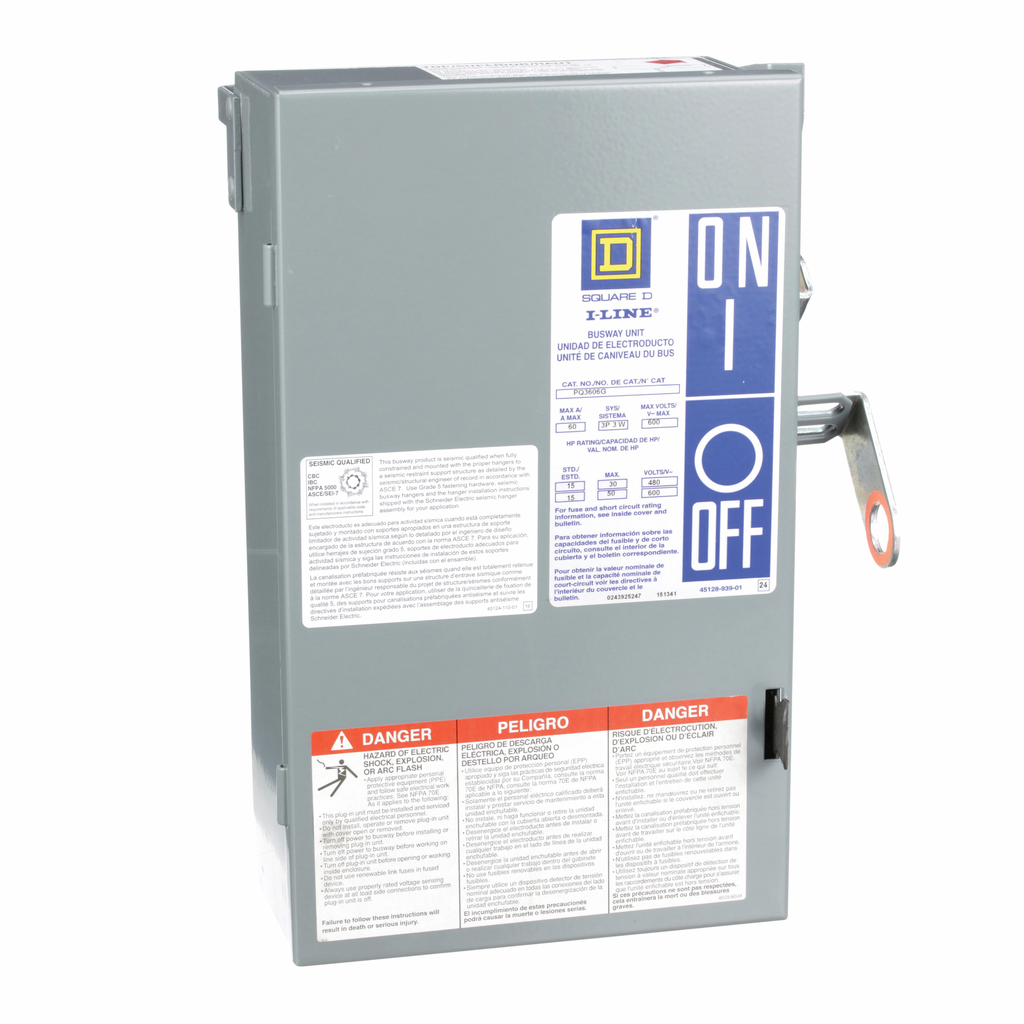 Square D™ ILine™ II PQ3606G Fusible PlugIn Unit, 600 VAC, 60 A, 4