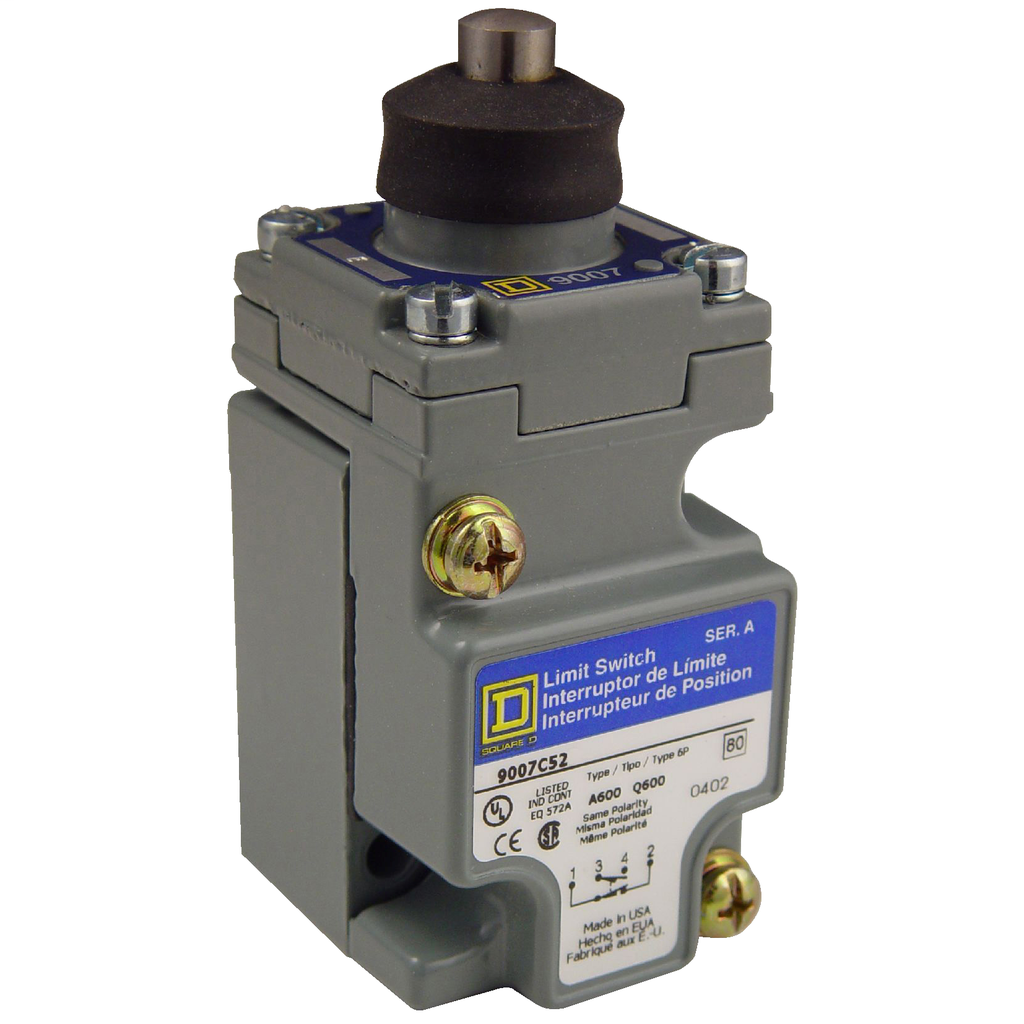 Telemecanique 9007 Heavy Duty Plunger Actuated Limit Switch, 600 VAC, 10 A, Spring Return