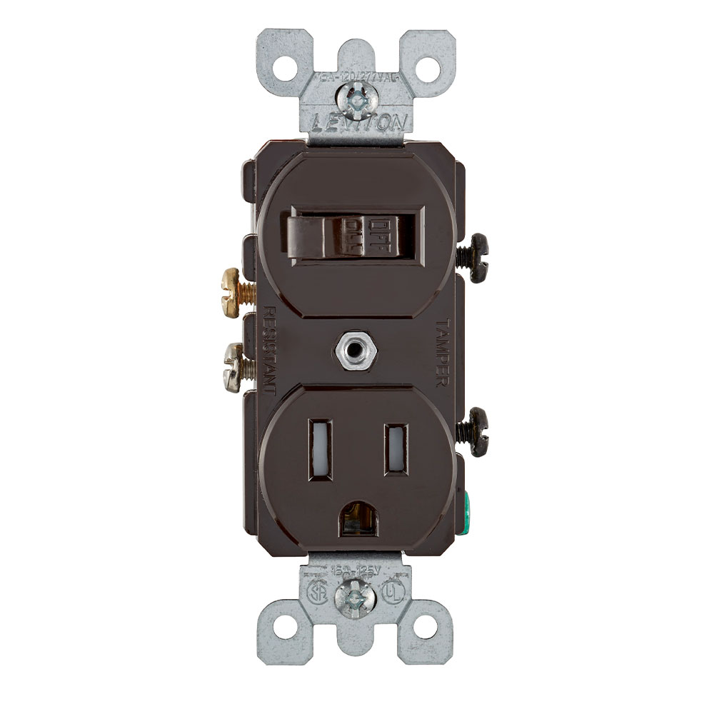 Decora® T5225 Tamper Resistant Duplex Combination Switch/Receptacle, 15 A  at 120/125 VAC, 1 Poles, 14 to 12 AWG Wire