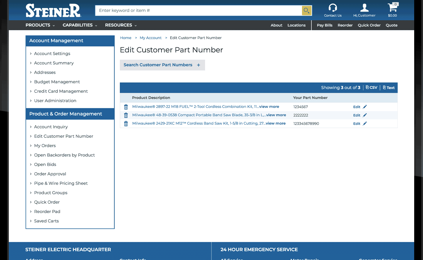 Customer Part Numbers 2