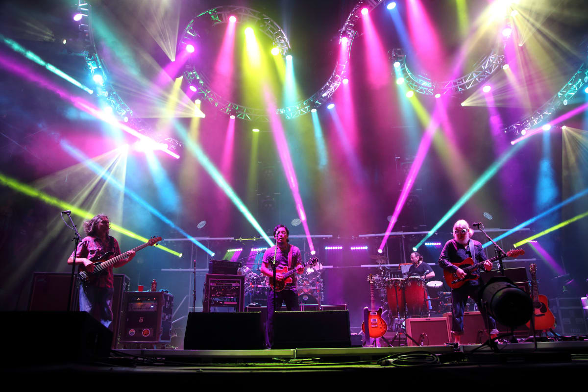 Keith Moseley, Michael Kang, Bill Nershi (L-R) and the String Cheese Incident performs at the 2014 Lock'n Festival on Friday, September 5, 2014, in Arrington, Virginia. (John Davisson/Invision/AP)