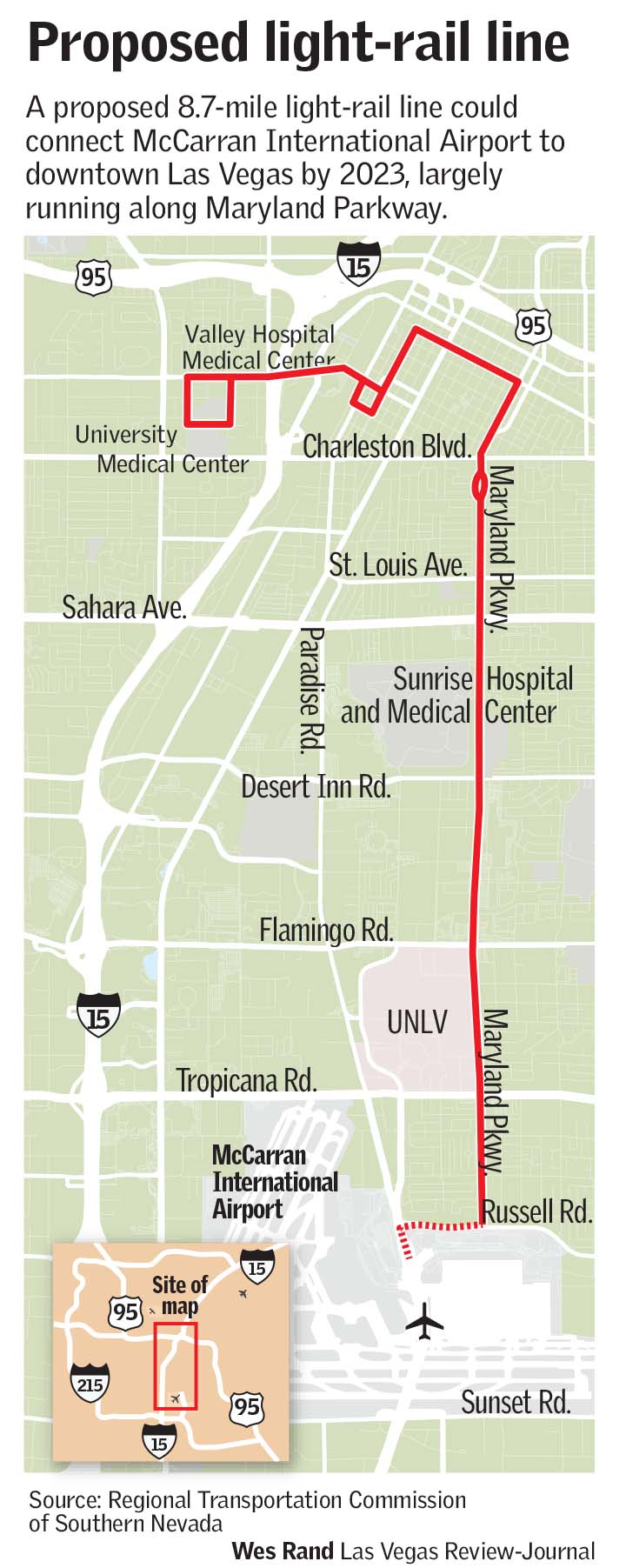 Proposed light rail route Maryland Parkway Las Vegas