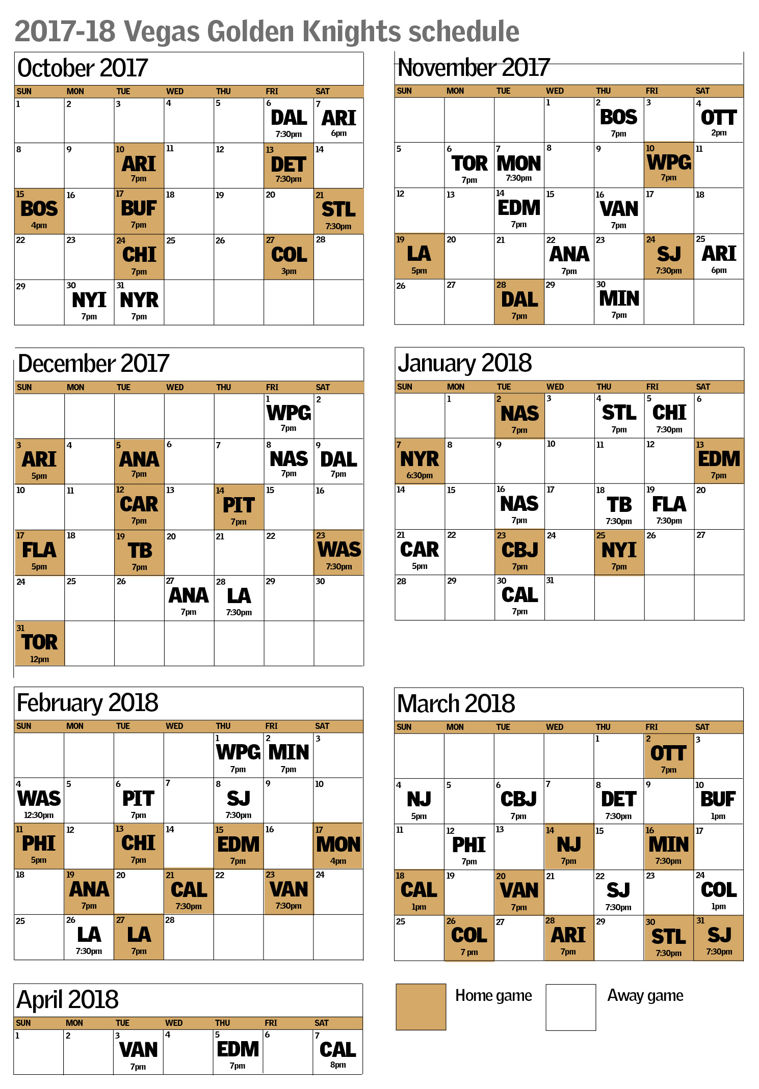 Vegas Golden Knights schedule includes early 7game homestand Las