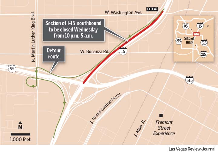 I-15 closures will affect downtown Las Vegas traffic on Wednesday ...