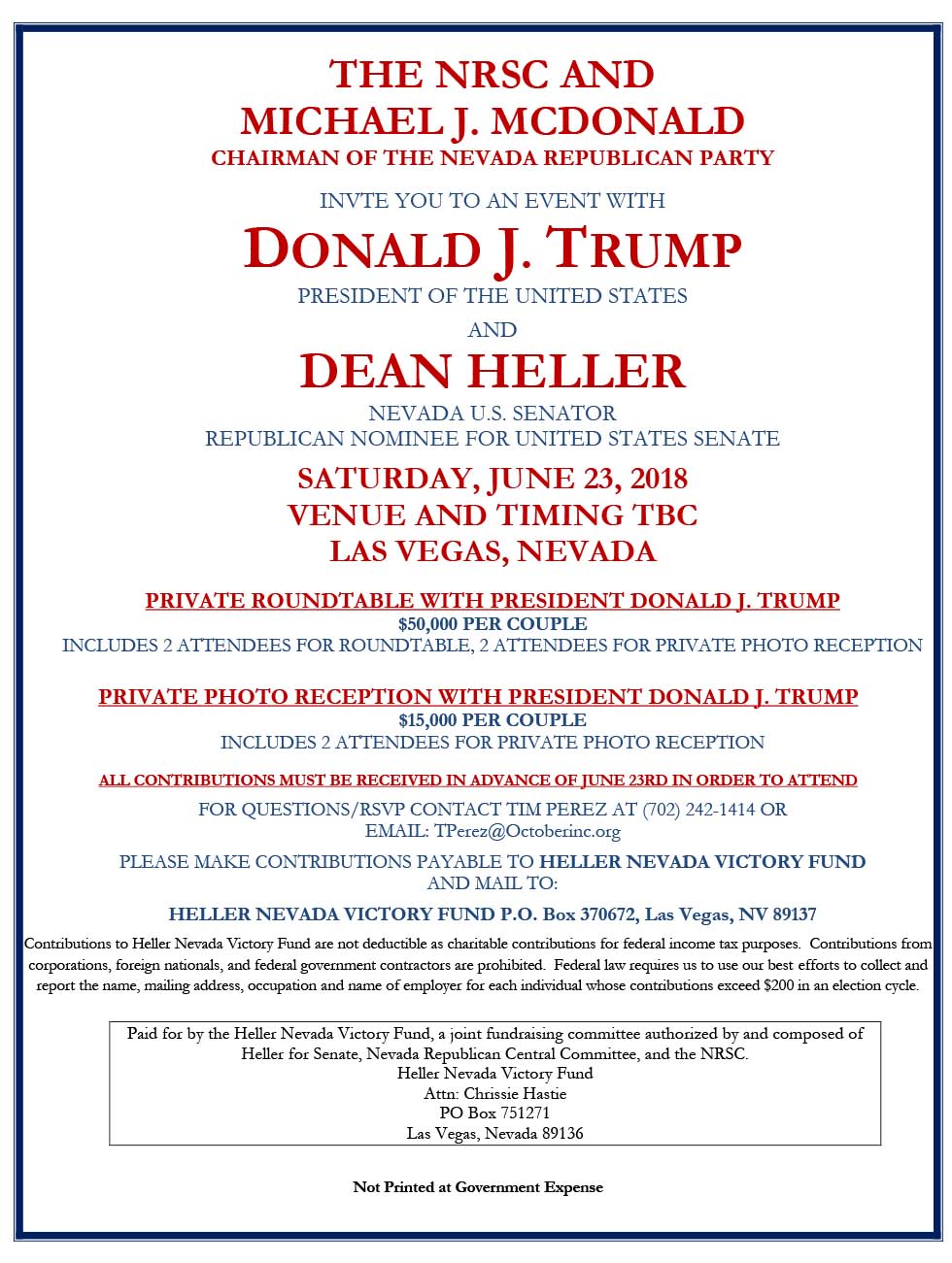 President Donald Trump U.S. Senator Dean Heller Nevada fundraiser Las Vegas Review-Journal