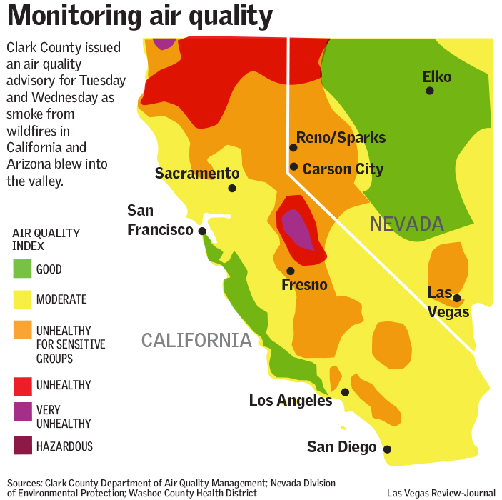 Wildfire smoke drifts over Las Vegas, sparking air quality advisory