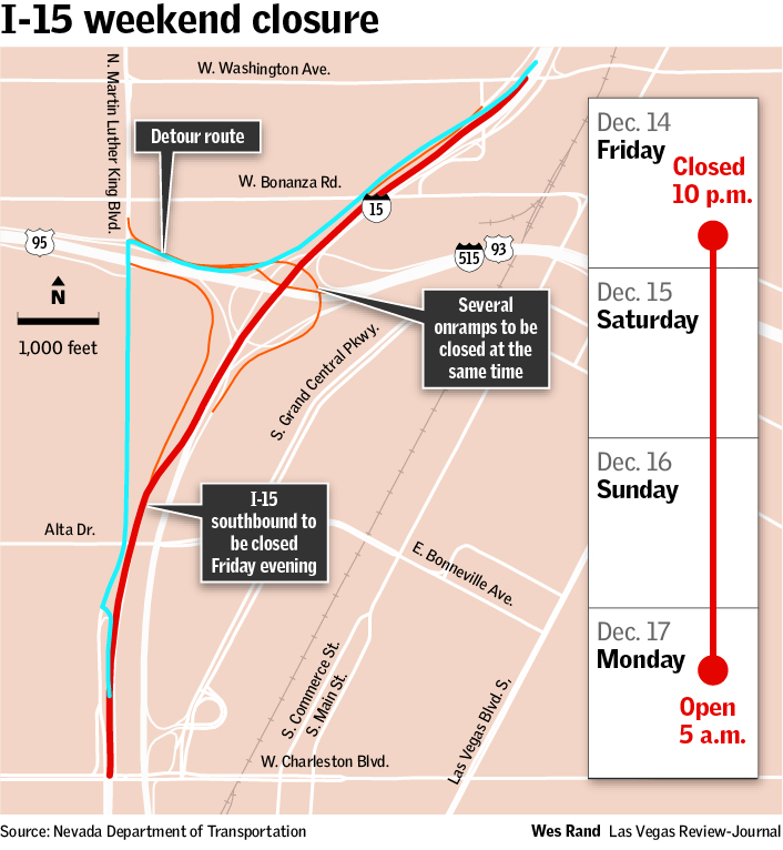 I-15 segment shut to traffic in downtown Las Vegas this weekend ...