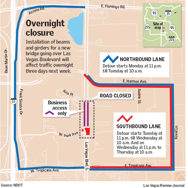 Portion of Las Vegas Strip to close for pedestrian bridge work The