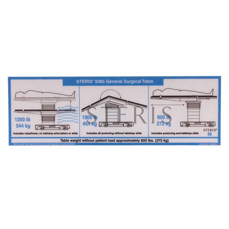 LABEL WGHT LIMIT 5085 Shop STERIS Product Number 413724352
