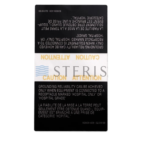 LABEL  WARNING LINE CORD Shop STERIS Product Number P093909409