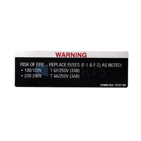 LABEL  WARNING FUSE REPLM Shop STERIS Product Number P093909454
