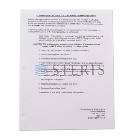 INSTRUCTIONS  FLUSHING Shop STERIS Product Number P764332324