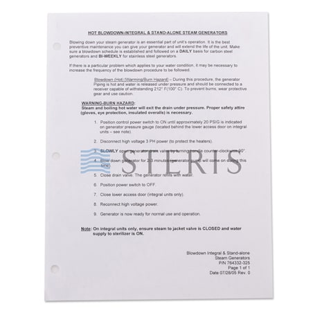 INSTRUCTIONS  BLOWDOWN Shop STERIS Product Number P764332325